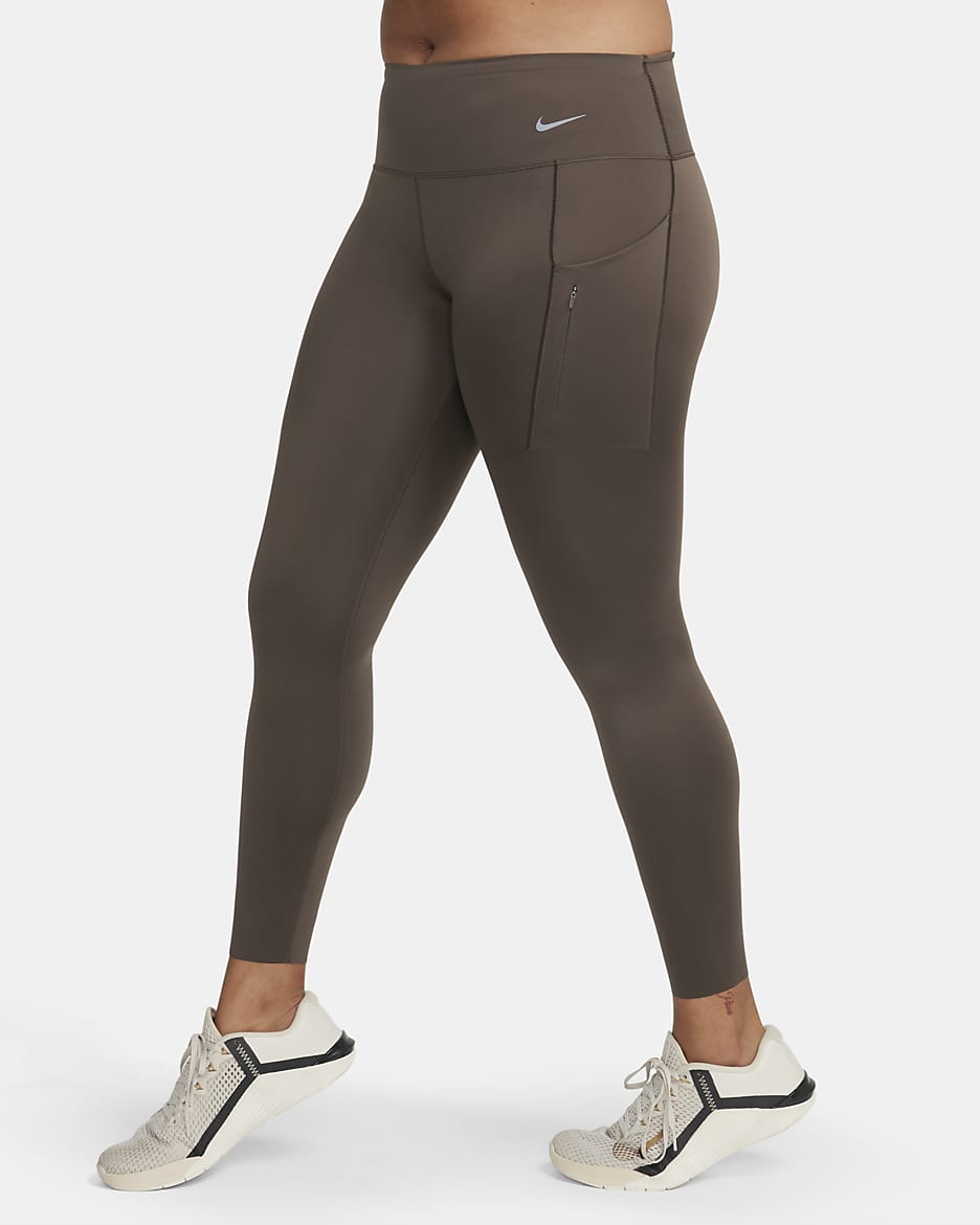 Legging taille mi-haute à maintien supérieur et coupe longue avec poches Nike Go pour femme - Baroque Brown/Noir