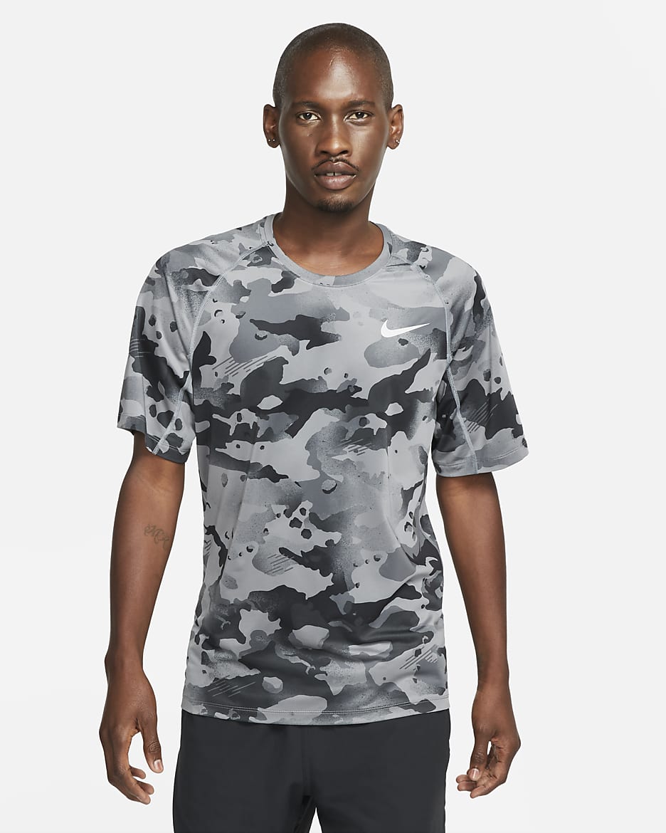 Nike Pro Men's Short-Sleeve Camo Top - Smoke Grey/Grey Fog