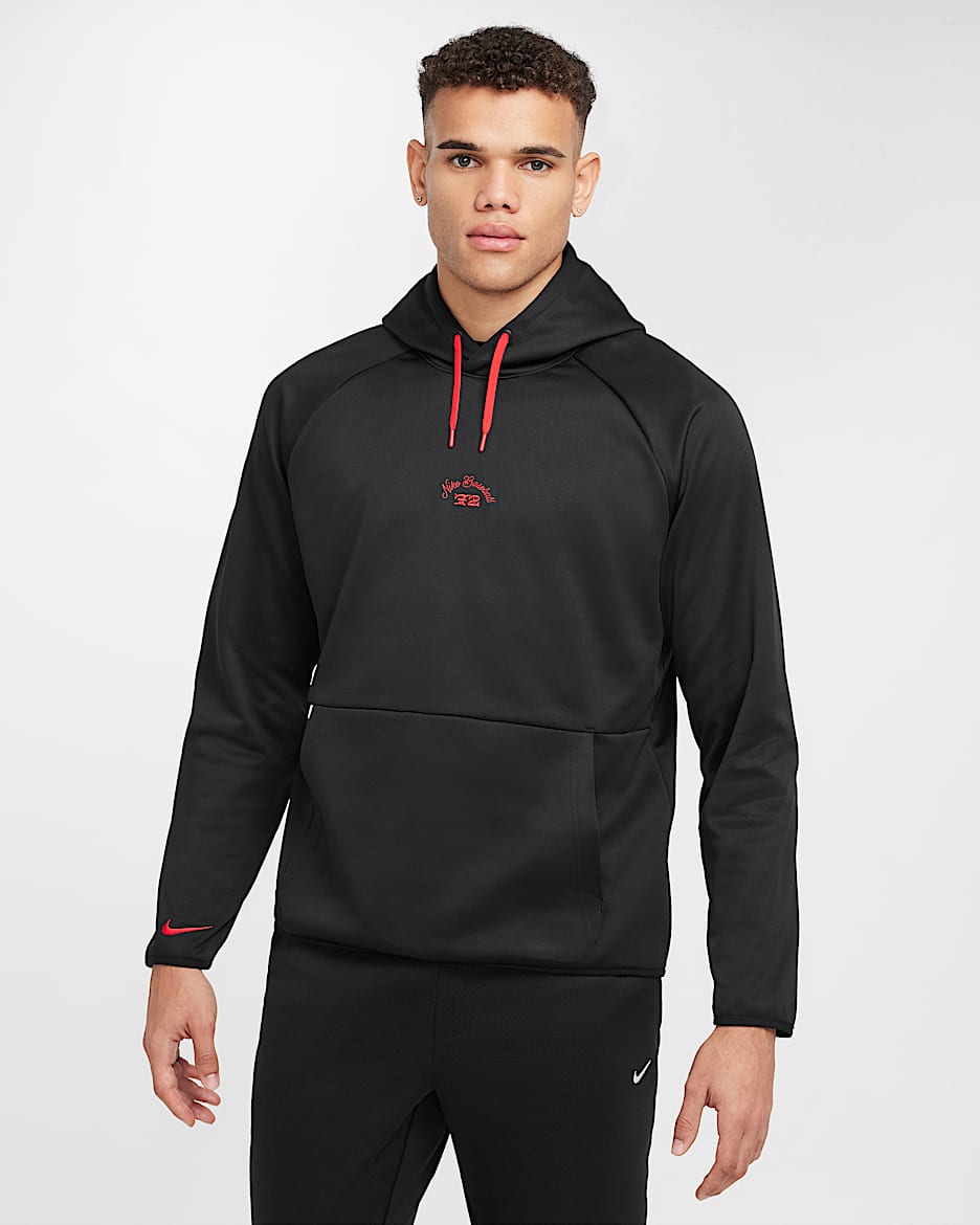 Nike Men's Therma-FIT Pullover Baseball Hoodie - Black/University Red/University Red