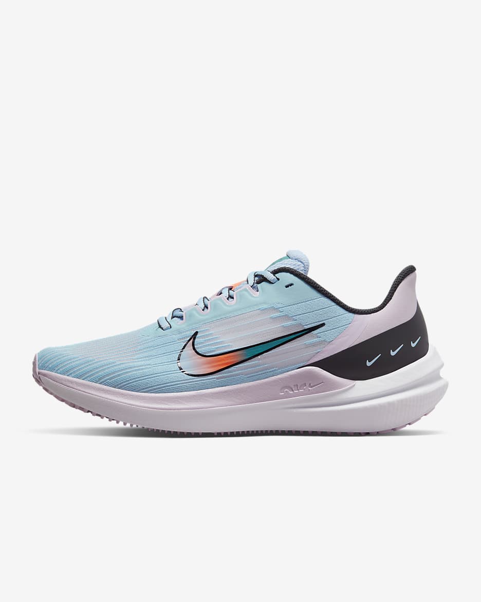 Nike Winflo 9 Women's Road Running Shoes - Light Marine/Black/Doll/Total Orange