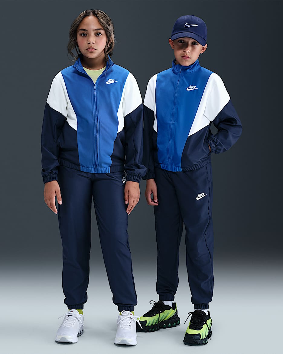 Nike Sportswear vevd tracksuit til store barn - Midnight Navy/Game Royal/Hvit/Hvit