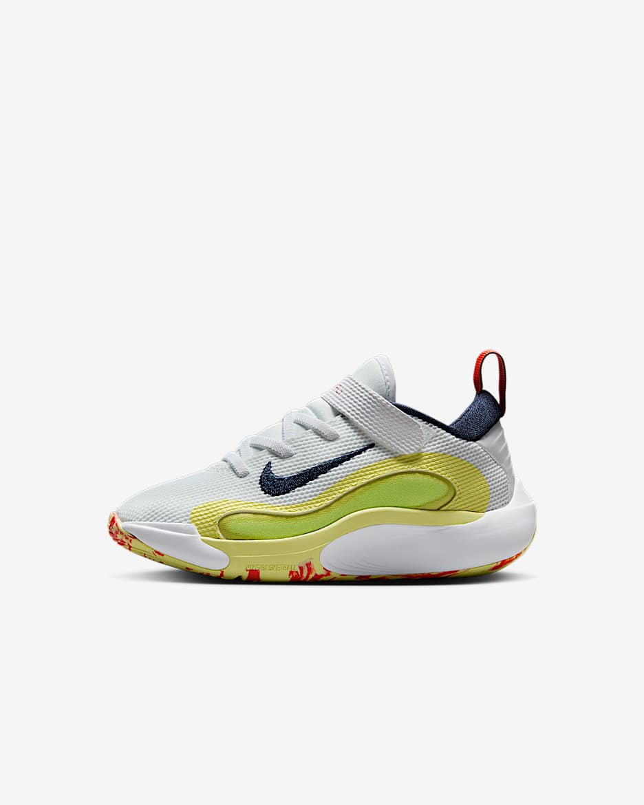 Tenis para niños de preescolar Nike IsoFly - Blanco/Luz de calcio/Toque de limón claro/Azul marino medianoche