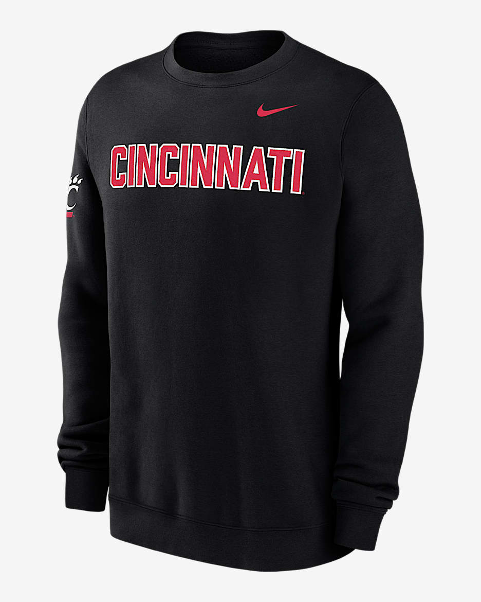 Cincinnati Club Fleece Men's Nike College Crew-Neck Sweatshirt - Black