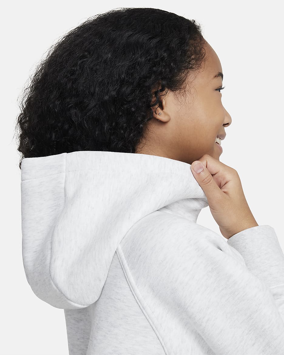 Nike Sportswear Tech Fleece-hættetrøje med lynlås til større børn (piger) - Light Grey/Heather/sort/sort