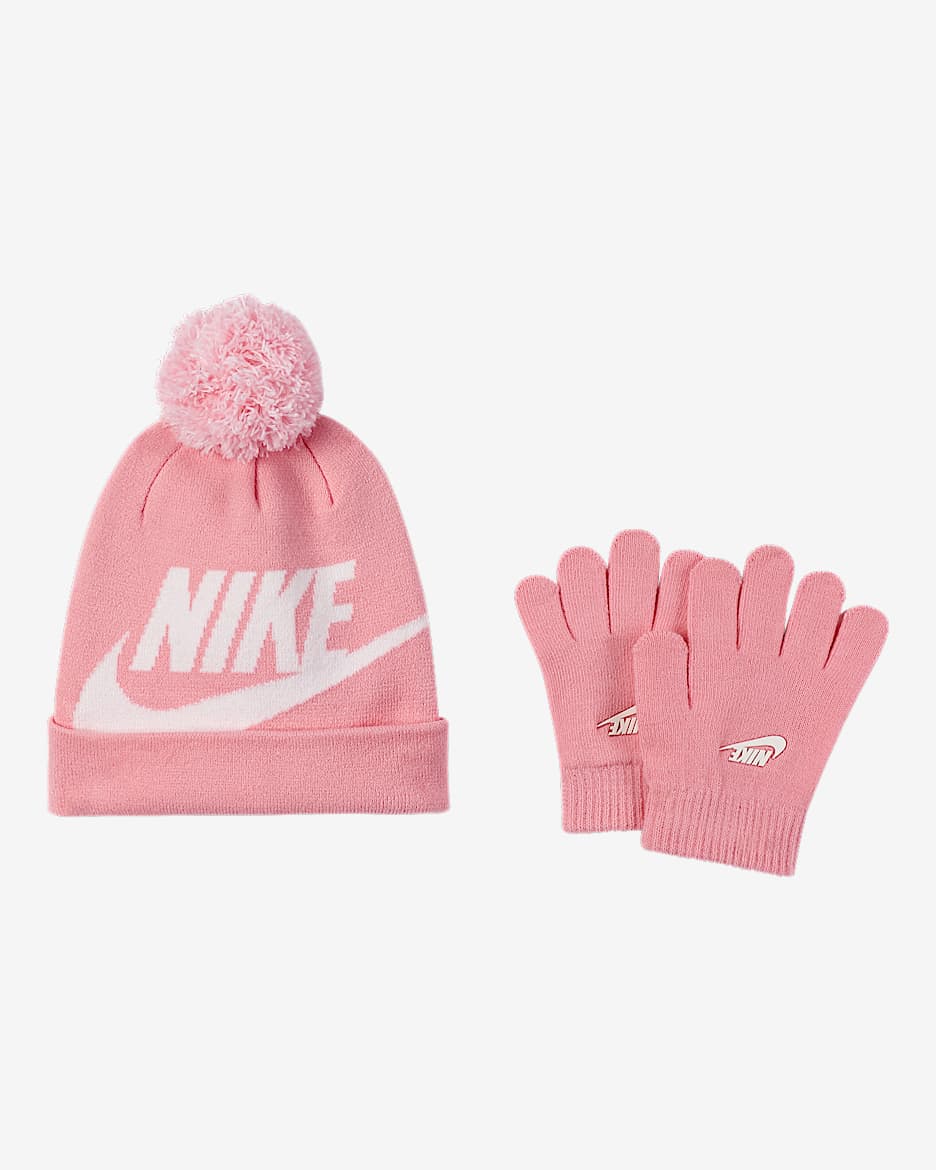 Zestaw czapka i rękawiczki dla małych dzieci Nike - Bubblegum