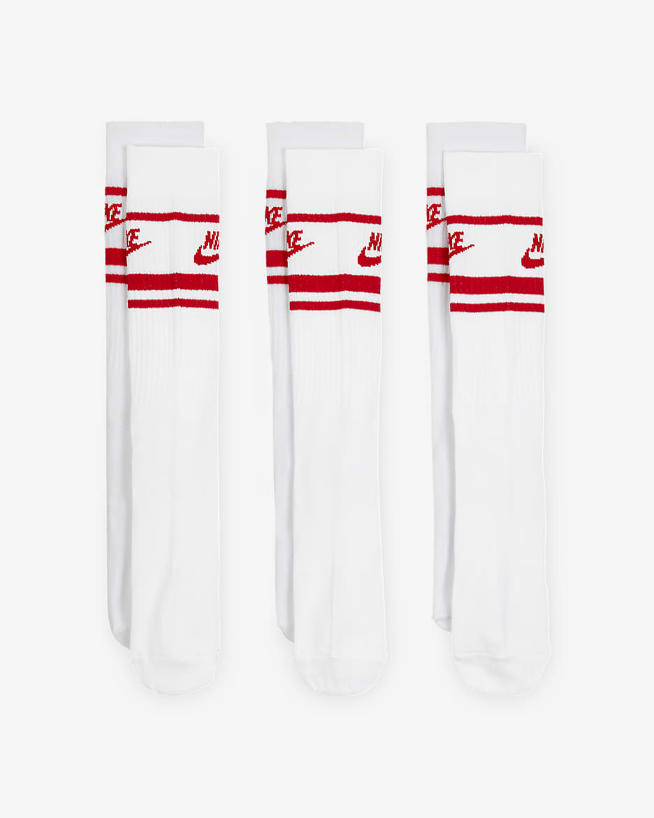 Nike Sportswear Dri-FIT Everyday Essential Crew Socks (3 Pairs) - White/University Red/University Red