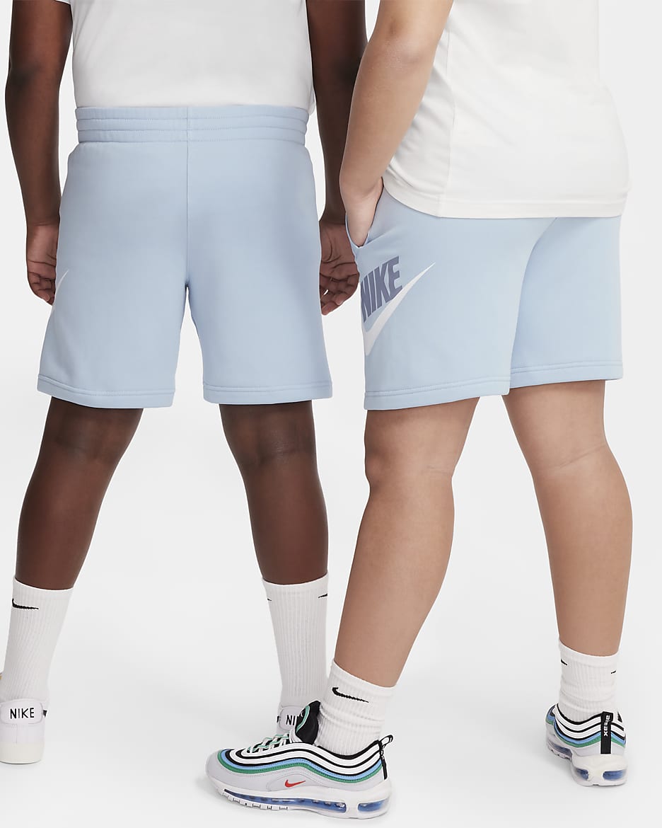 Nike Sportswear Club Fleece French-Terry-Shorts für ältere Kinder (erweiterte Größen) - Light Armory Blue/Weiß/Ashen Slate