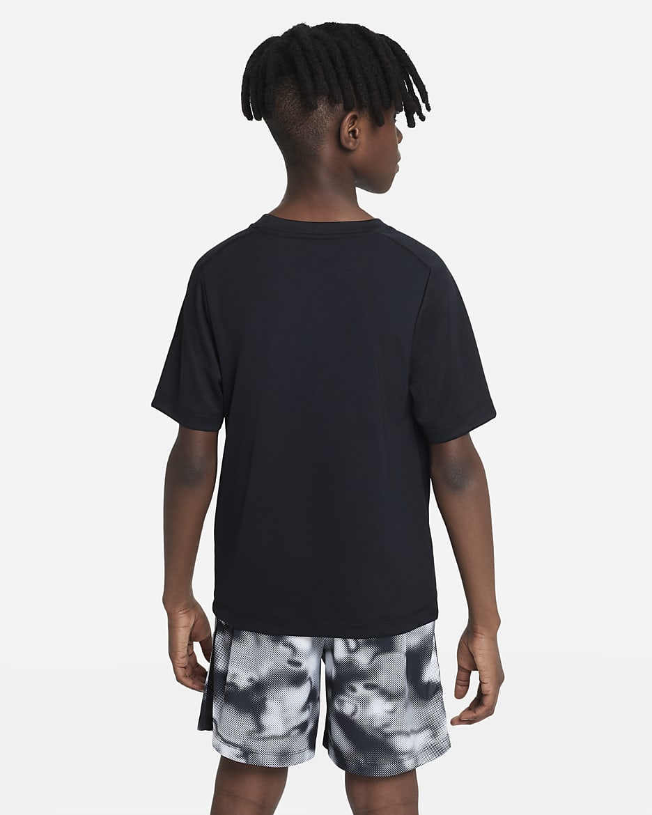 Nike Multi Dri-FIT Trainingsoberteil mit Grafik für ältere Kinder (Jungen) - Schwarz/Weiß