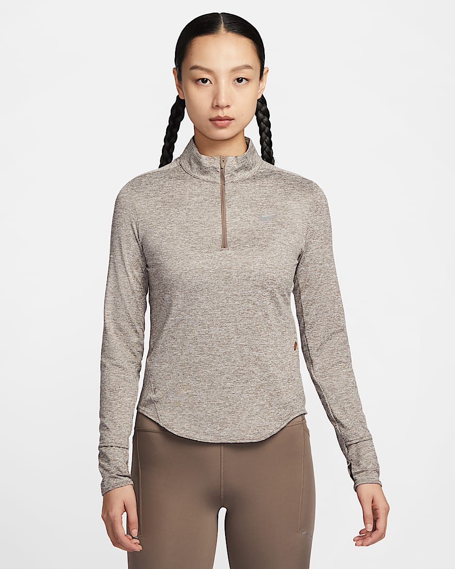 Nike Swift Women's Dri-FIT UV 1/4-Zip Running Top - Mink Brown/Heather/Heather