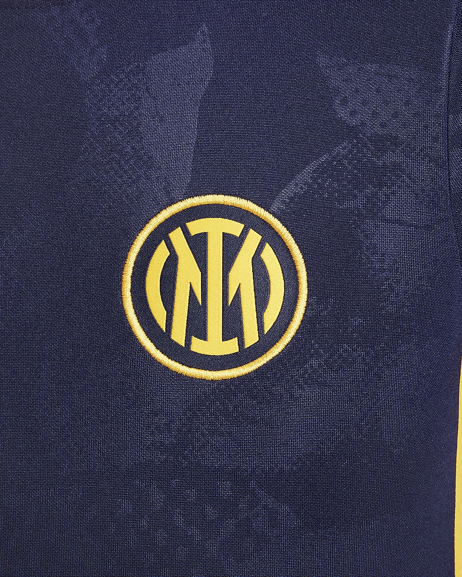 Maglia da calcio pre-partita Nike Dri-FIT Inter Academy Pro per ragazzo/a – Terza - Blackened Blue/University Gold/Lyon Blue