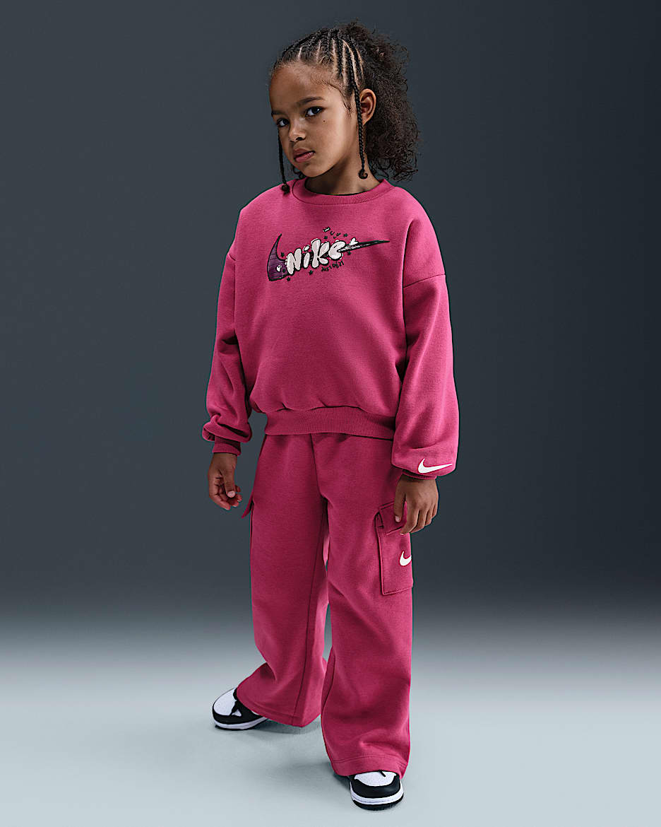 Nike Essentials Little Kids' Graphic Crew and Cargo Pants Set - Sweet Beet