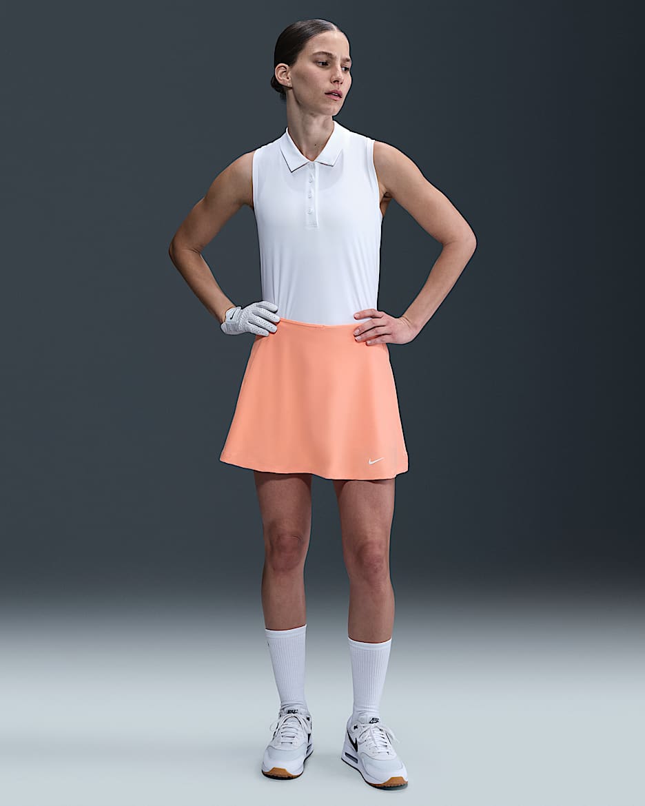 Nike Tour Dri-FIT gerüschter Golfrock (Damen) - Apricot Agate/Weiß