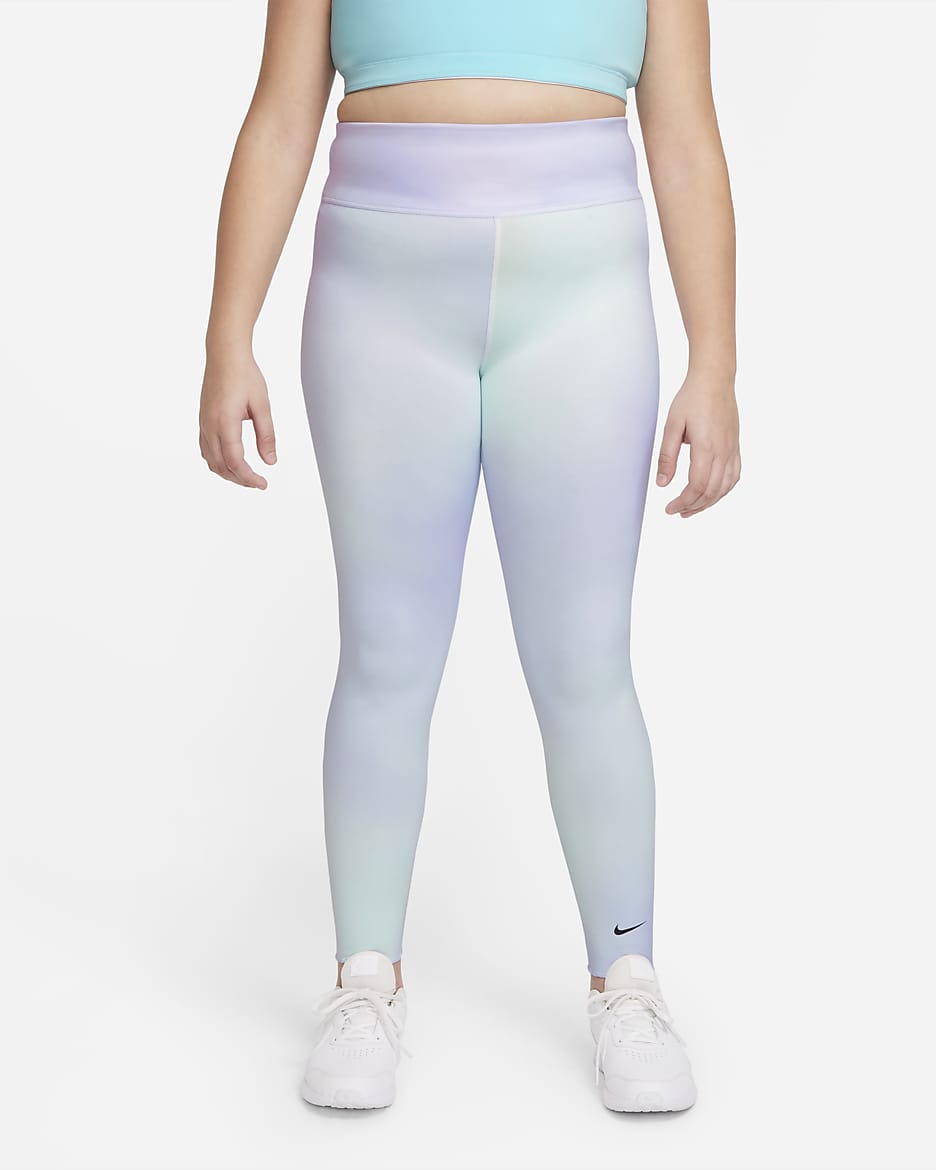 Nike Dri-FIT One Big Kids' (Girls') Printed Training Leggings (Extended Size) - Regal Pink/Black