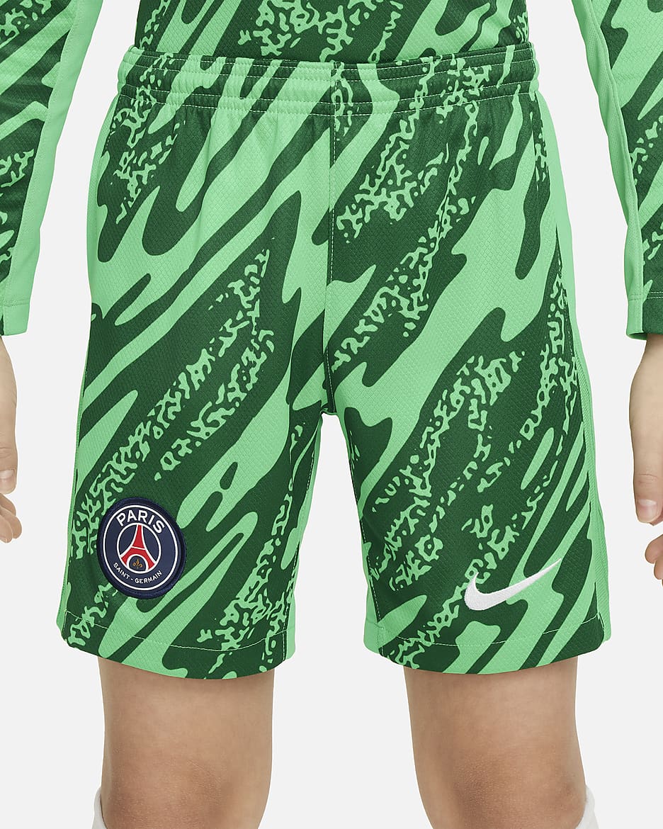 Equipació de porter Stadium París Saint-Germain 2024/25 Pantalons curts de futbol Replica Nike Dri-FIT - Nen/a - Green Spark/Pine Green/Blanc