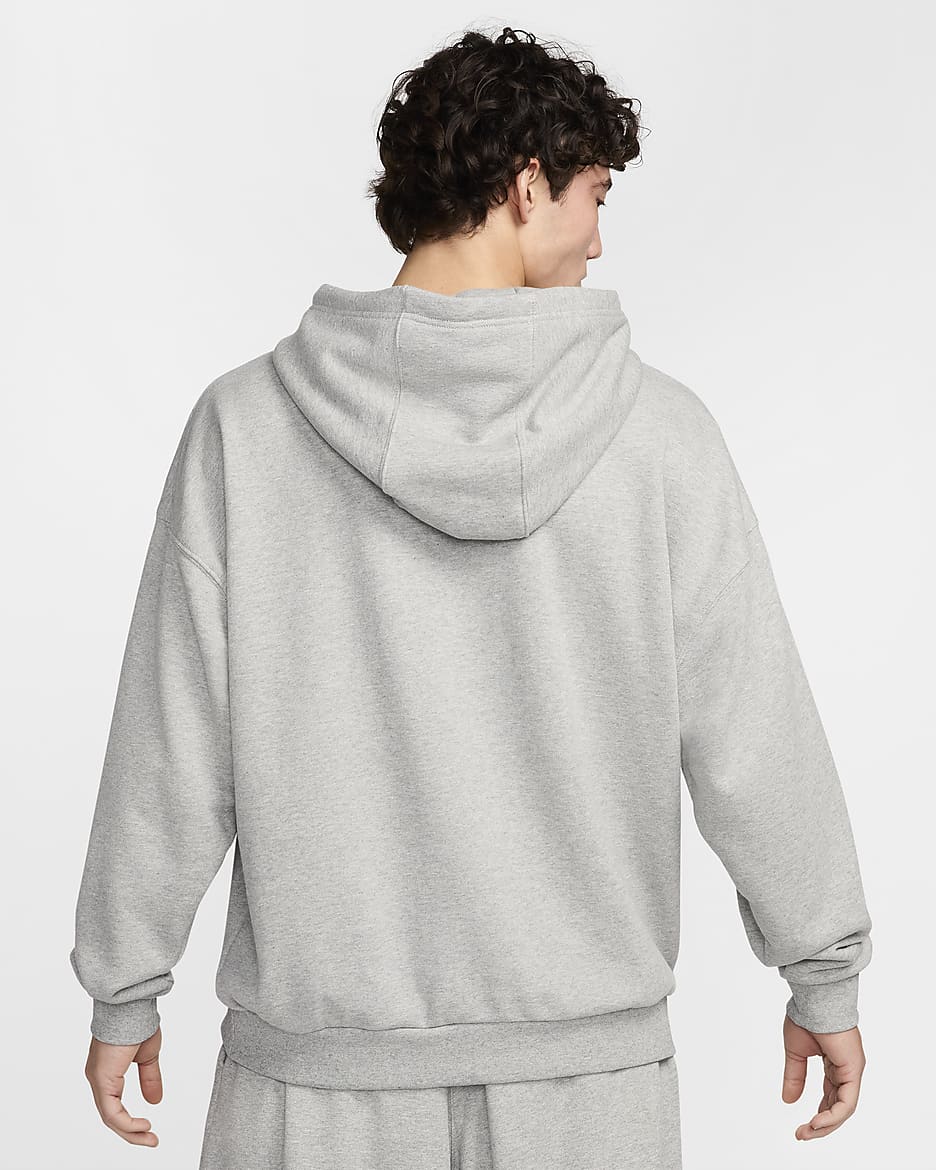 Nike Club Fleece Men's Oversized French Terry Pullover Hoodie - Dark Grey Heather/Light Smoke Grey/White