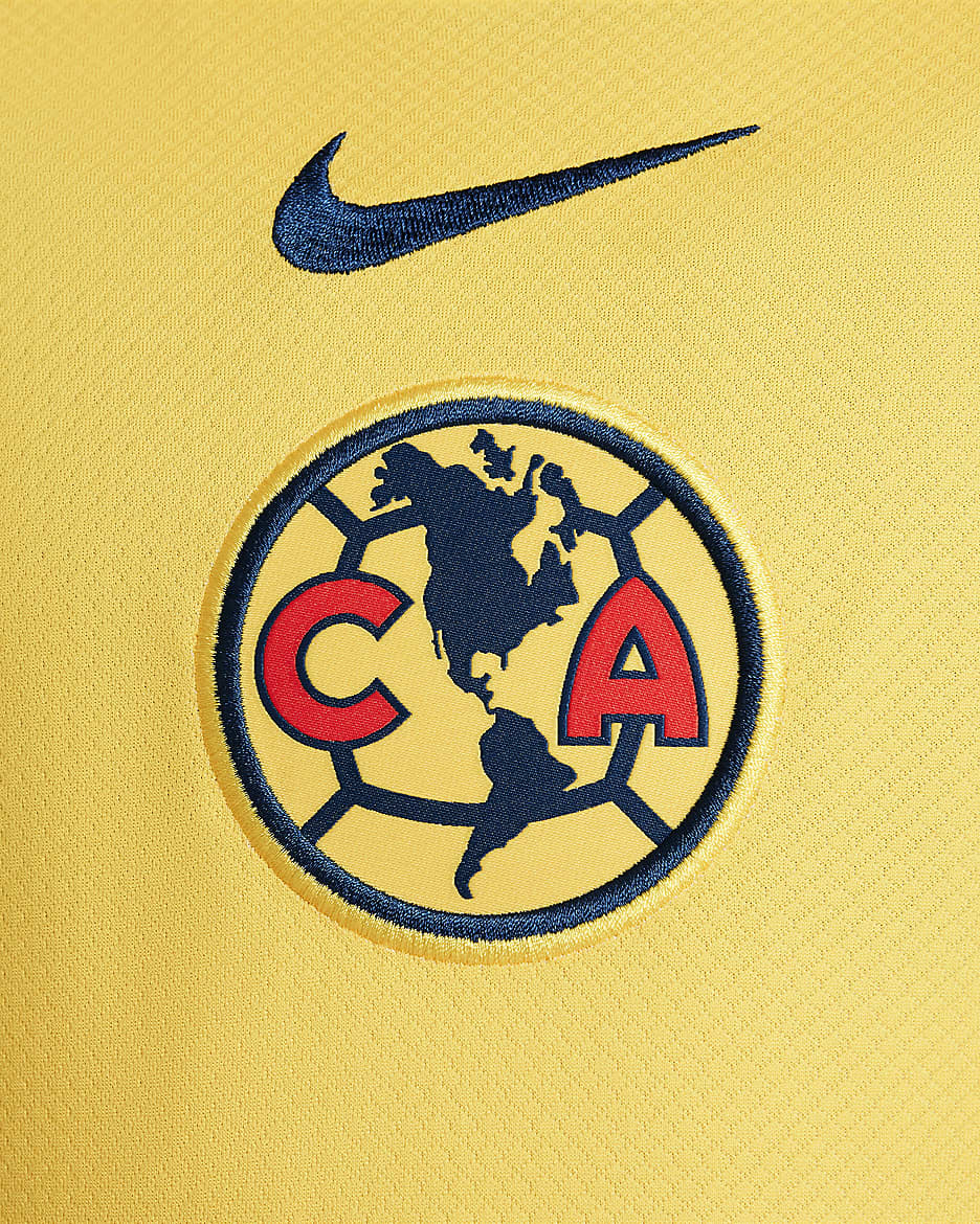 Jersey de fútbol tipo réplica Nike Dri-FIT para niño talla grande Club América 2024/25 Stadium Home - Amarillo tour/Azul valeriana