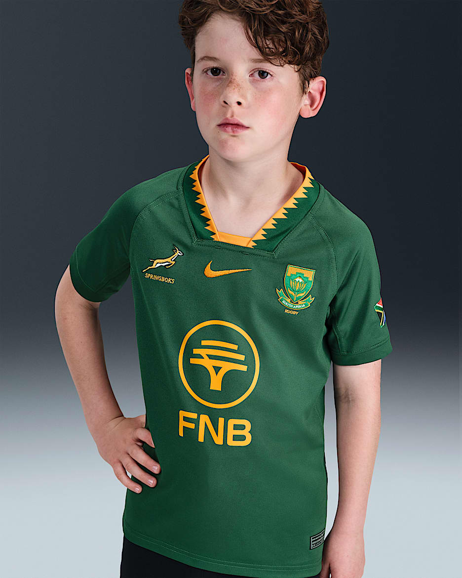 Springboks 2025/26 Stadium Home Nike Rugby Replika-Heimtrikot (ältere Kinder) - Gorge Green/University Gold