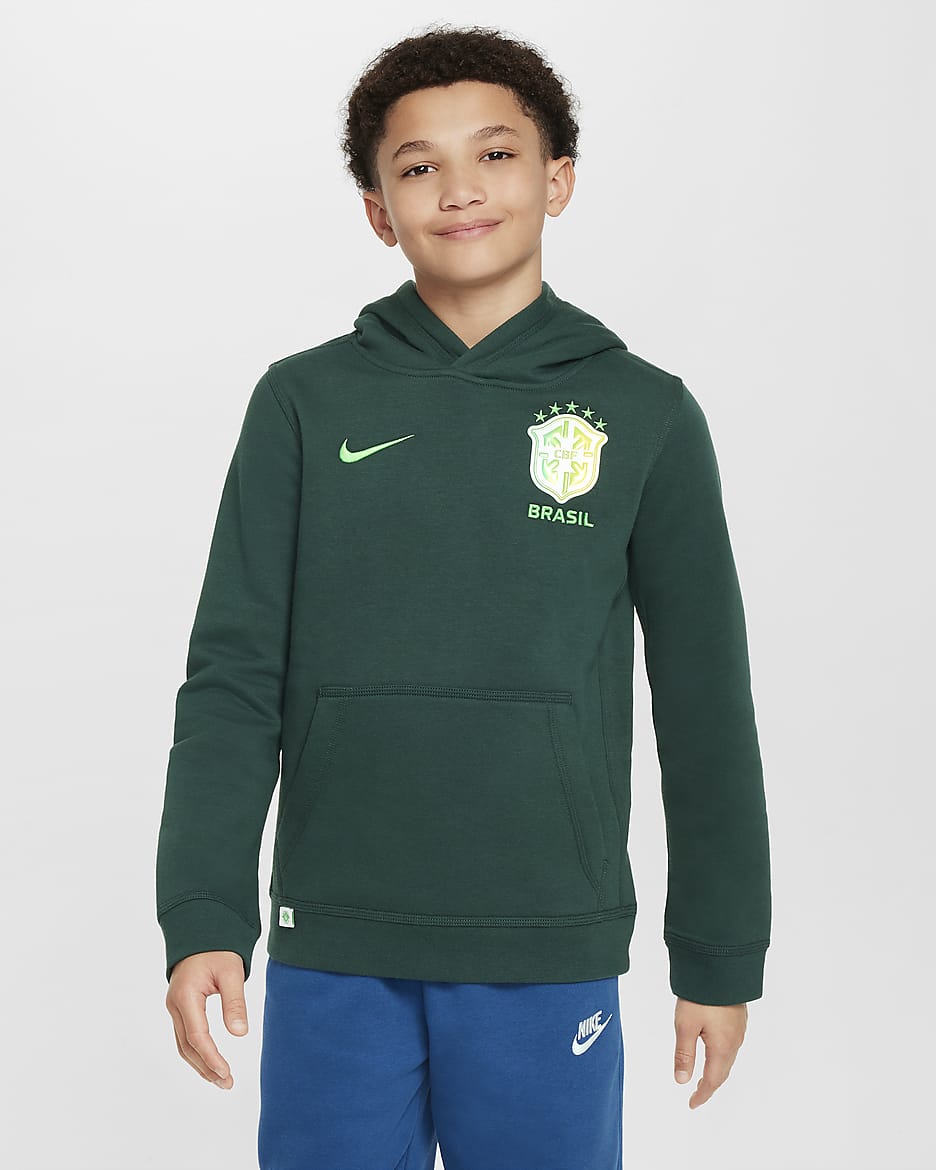 Sudadera con gorro sin cierre de fútbol Nike para niño talla grande Brazil Club - Verde pro/Verde chispa claro