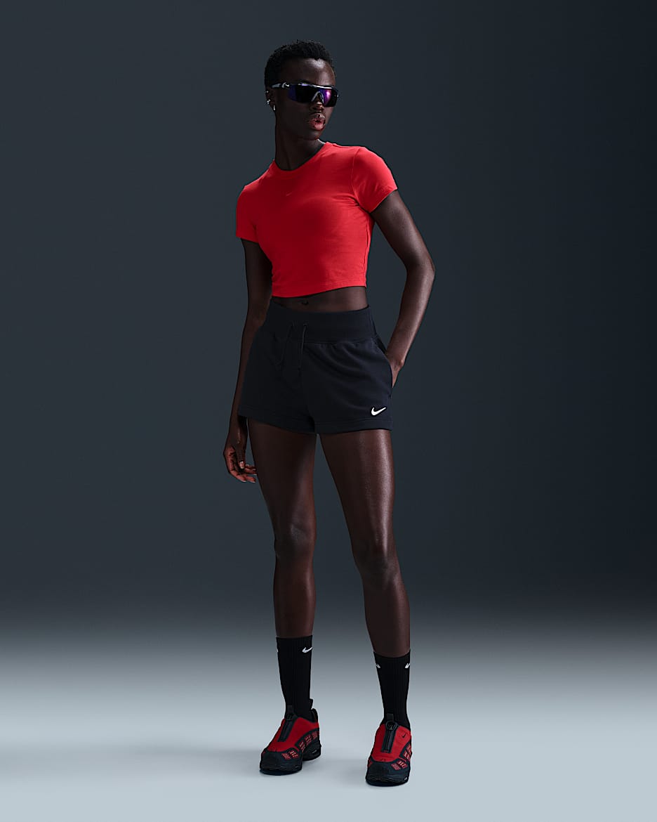 Shorts de French Terry de tiro alto para mujer Nike Sportswear Phoenix Fleece - Negro/Vela