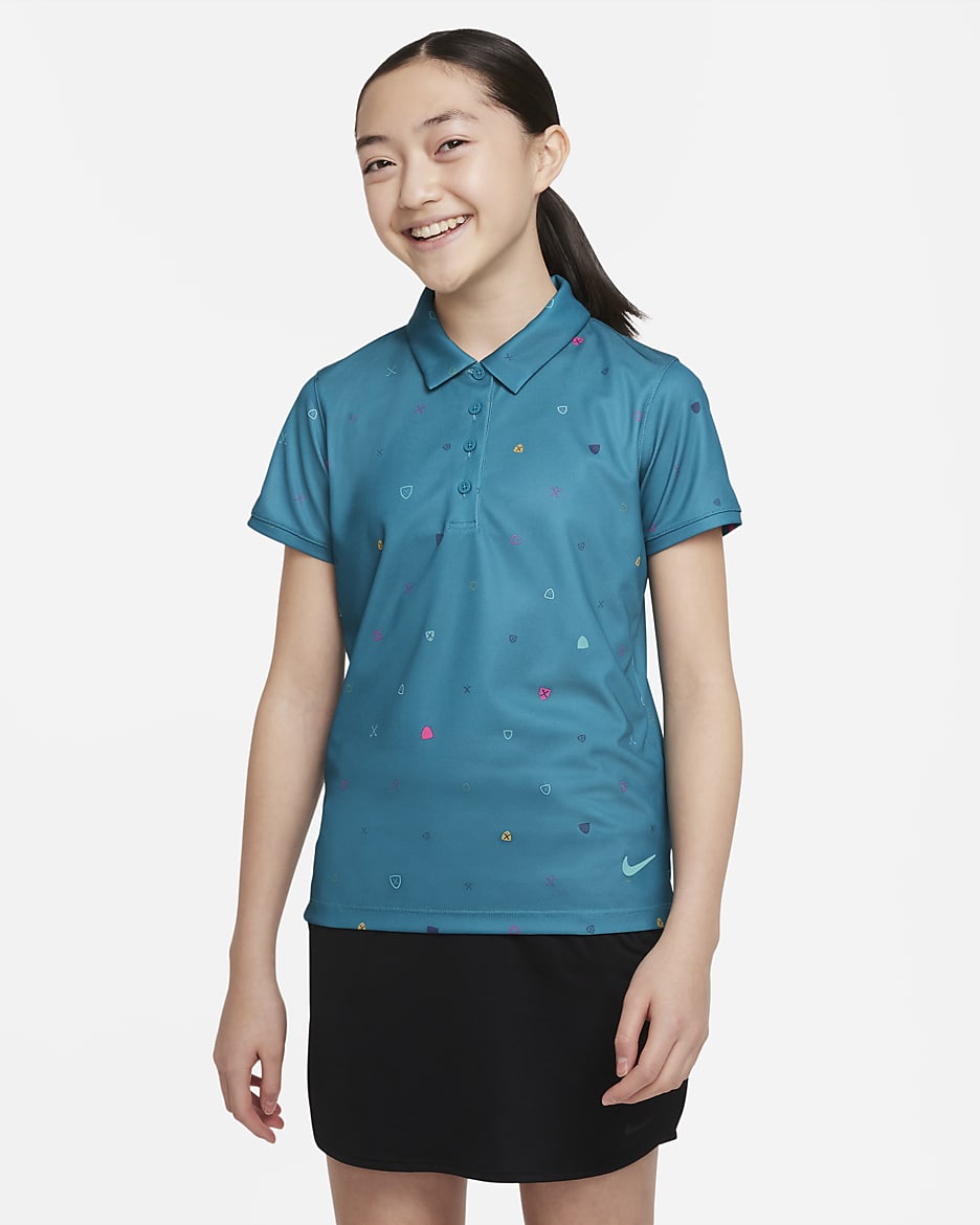 Nike Dri-FIT Victory Big Kids' (Girls') Printed Golf Polo - Bright Spruce/Washed Teal