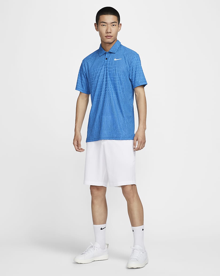 เสื้อโปโลกอล์ฟผู้ชาย Dri-FIT ADV Nike Tour - Light Photo Blue/Court Blue/ขาว