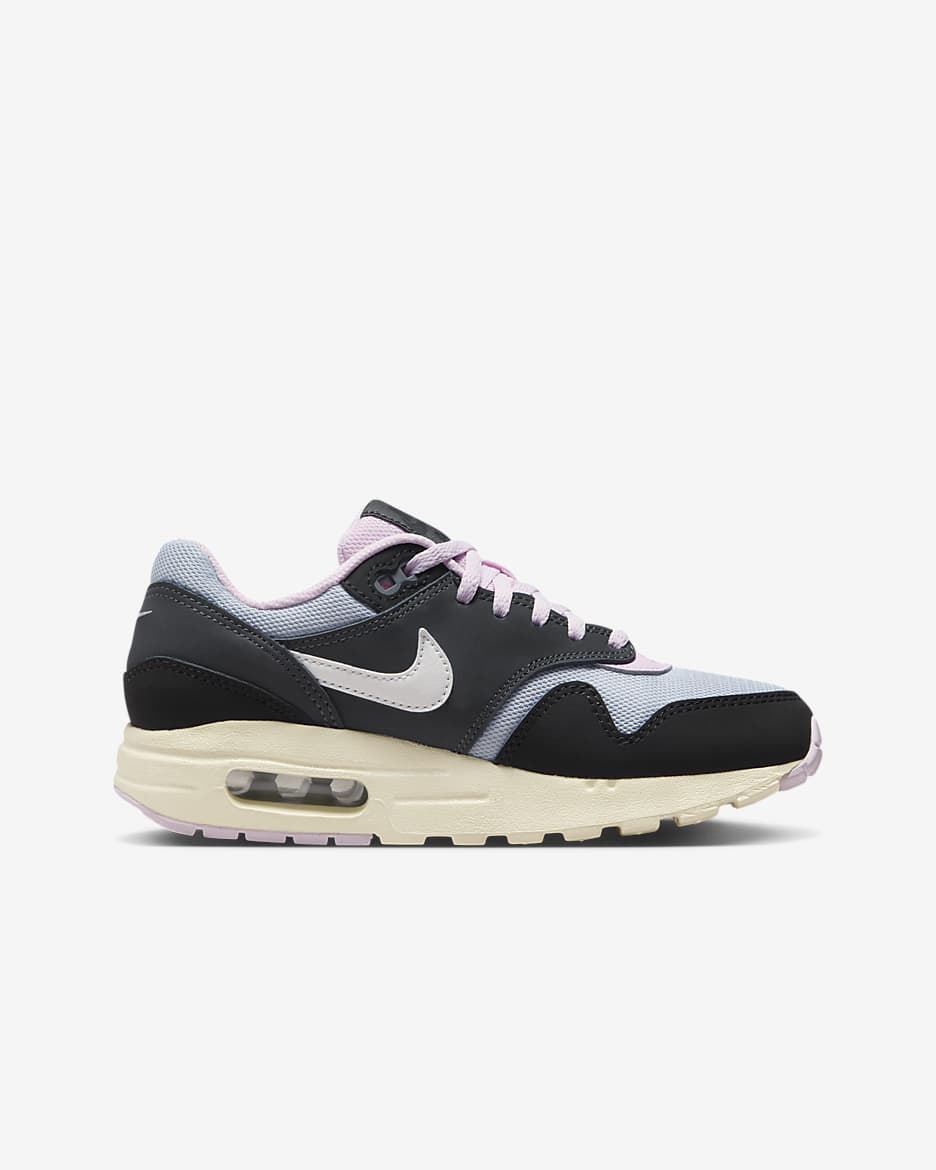 Tenis para niños grandes Air Max 1 - Negro/Antracita/Espuma rosa/Blanco cumbre