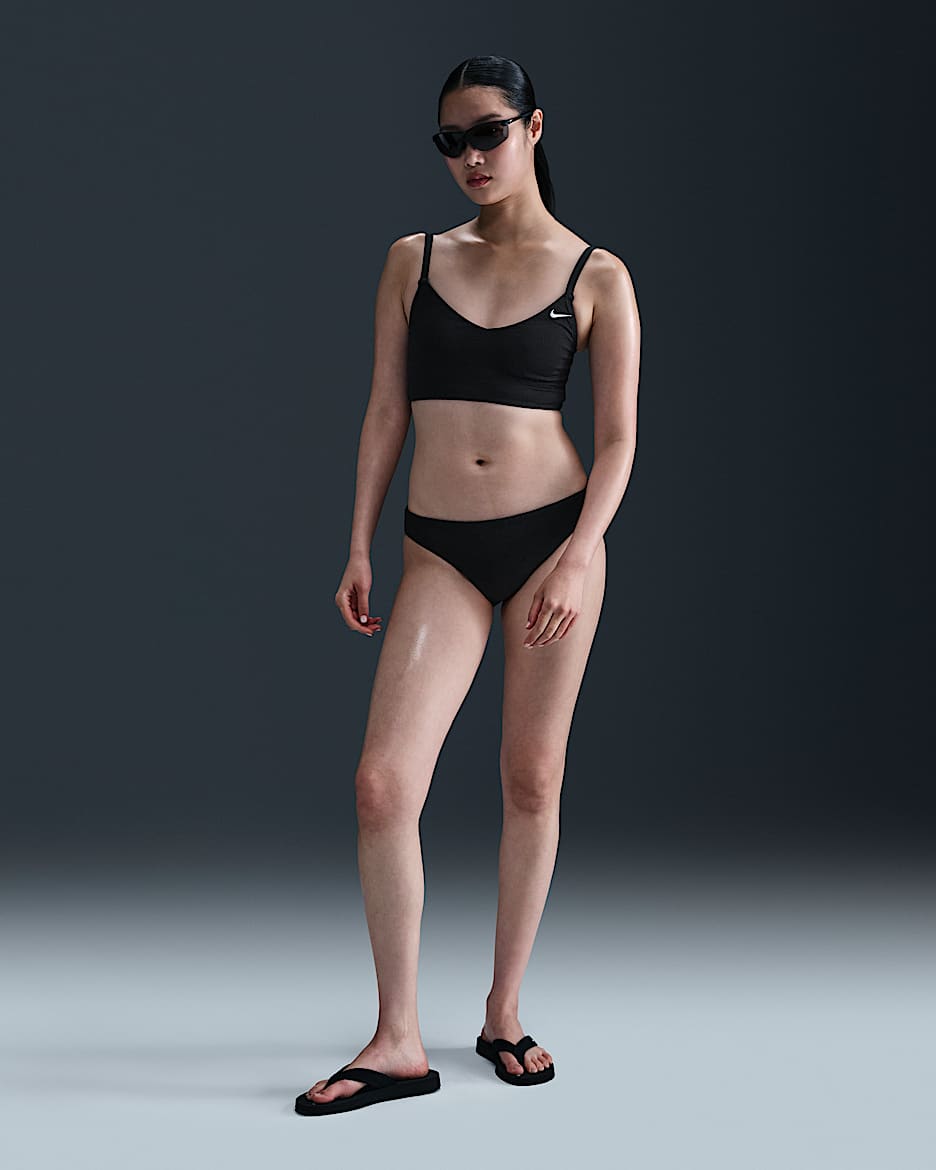 Prenda inferior de bikini Hipster Nike Swim Water Texture para mujer - Negro/Blanco