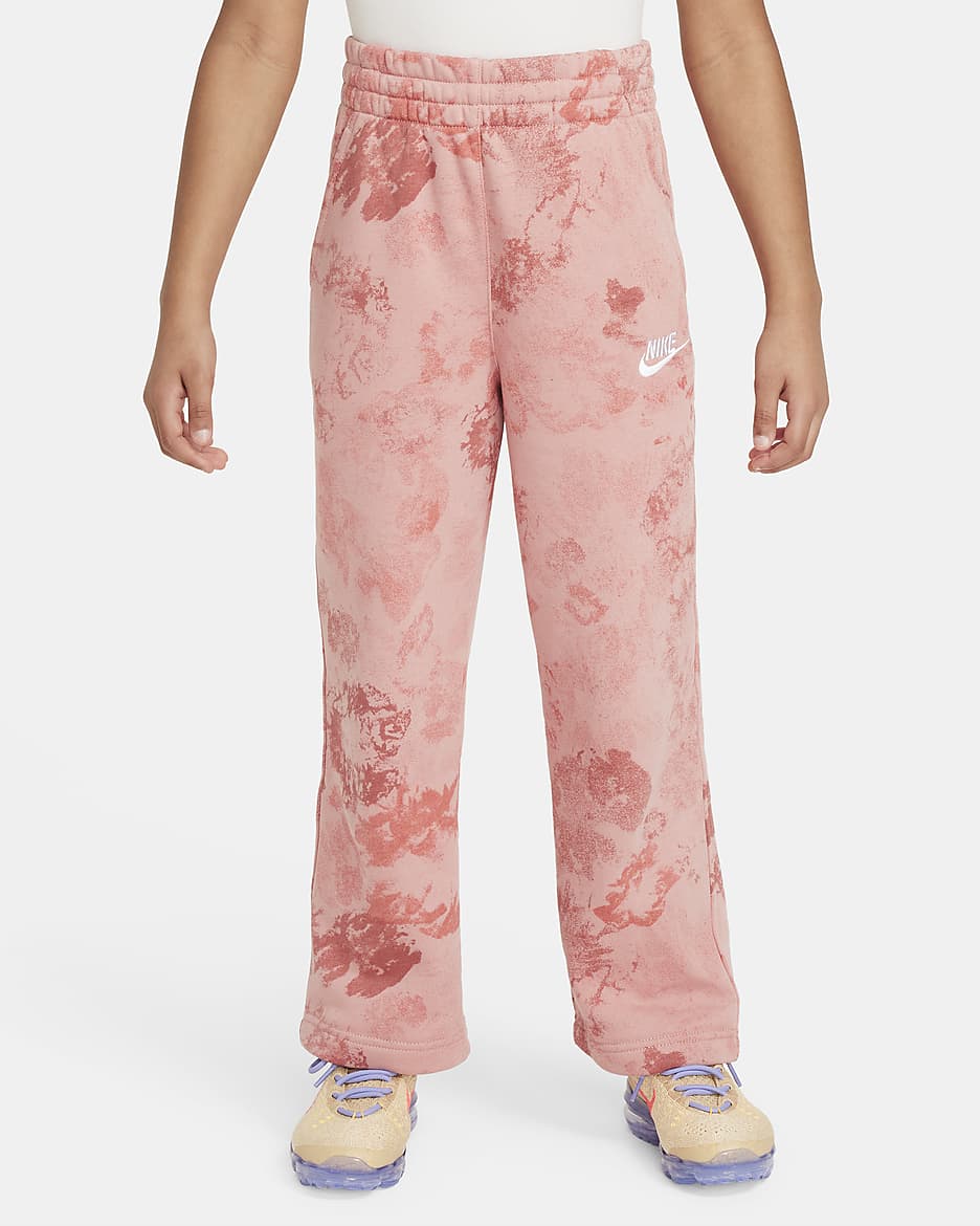 Nike Sportswear Club Fleece Big Kids' (Girls') French Terry Wide-Leg Pants - Red Stardust/Red Stardust/White