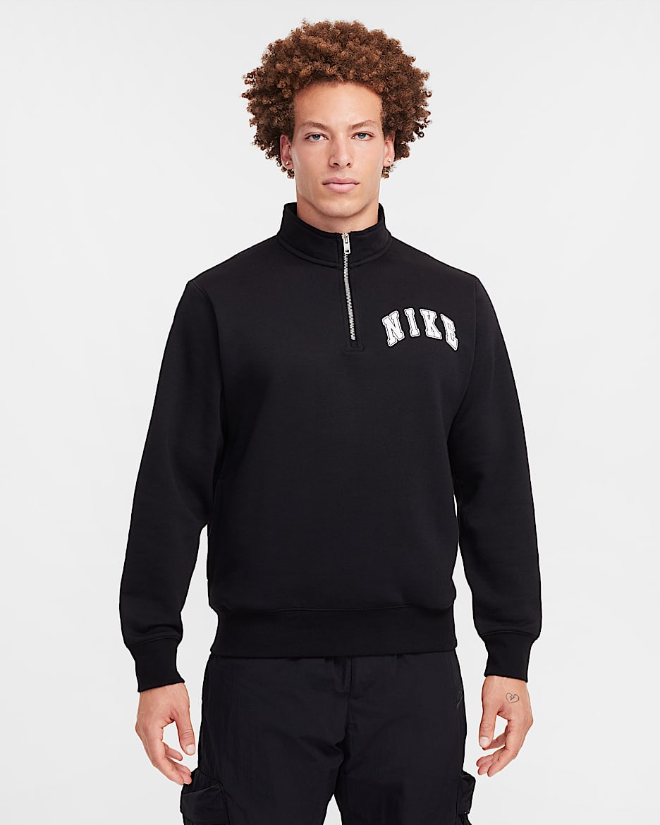 Sudadera de tejido Fleece con cierre de 1/4 para hombre Nike Club - Negro/Blanco