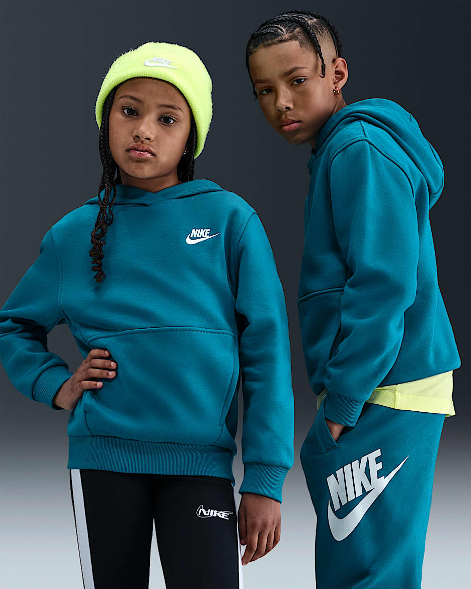 Nike Sportswear Club Fleece Big Kids' Pullover Hoodie - Green Abyss/White