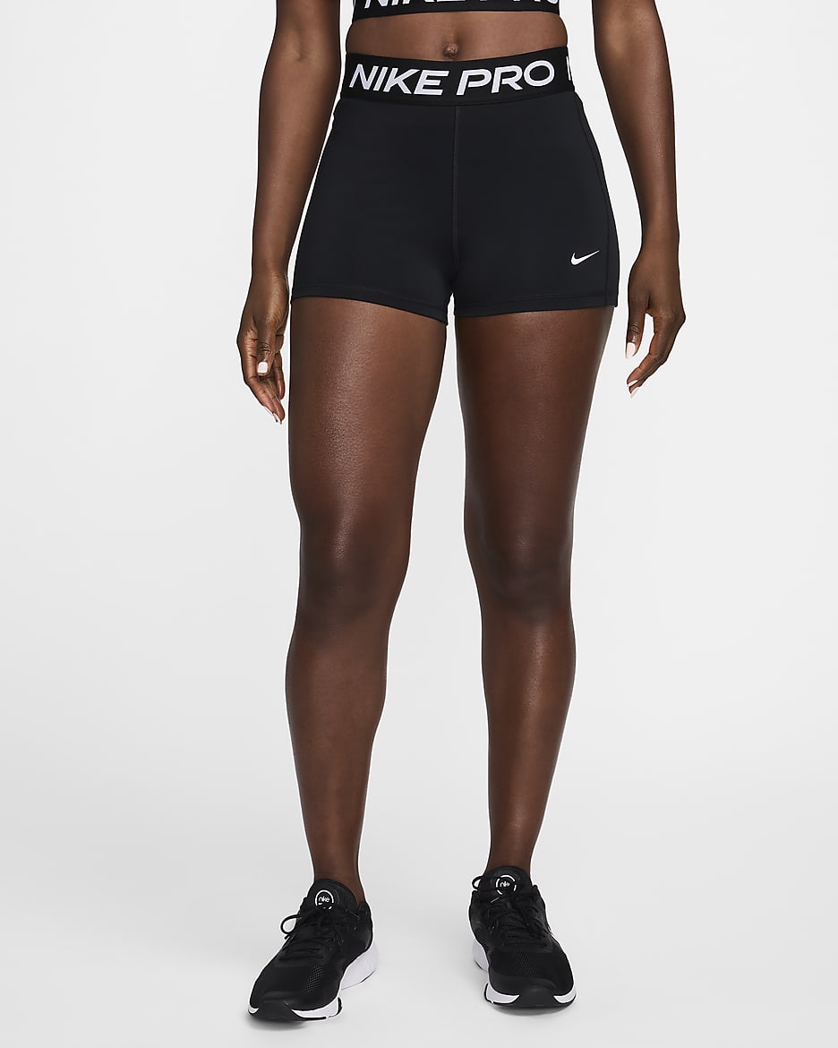 Shorts de ciclismo de tiro medio de 8 cm para mujer Nike Pro Leak Protection: Period - Negro/Blanco