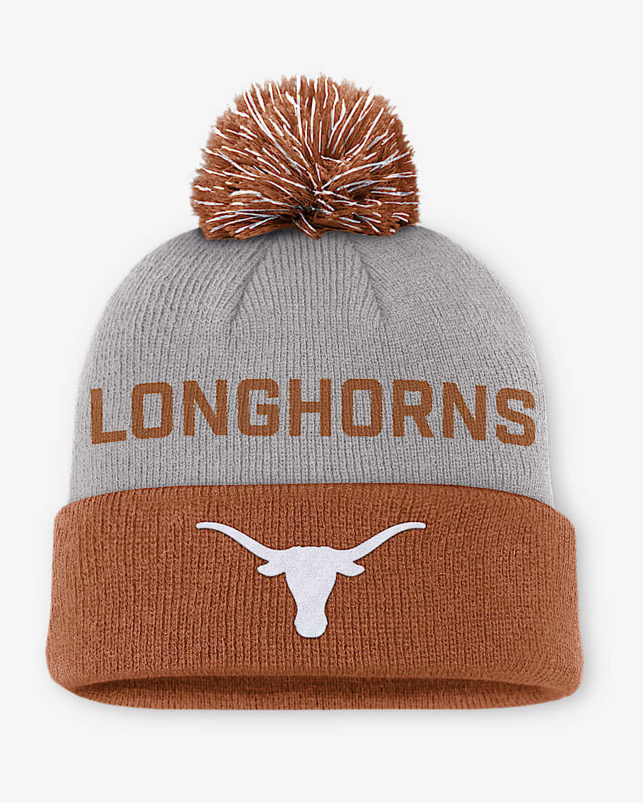 Texas Primetime Peak Men's Nike College Cuffed Pom Beanie - Grey