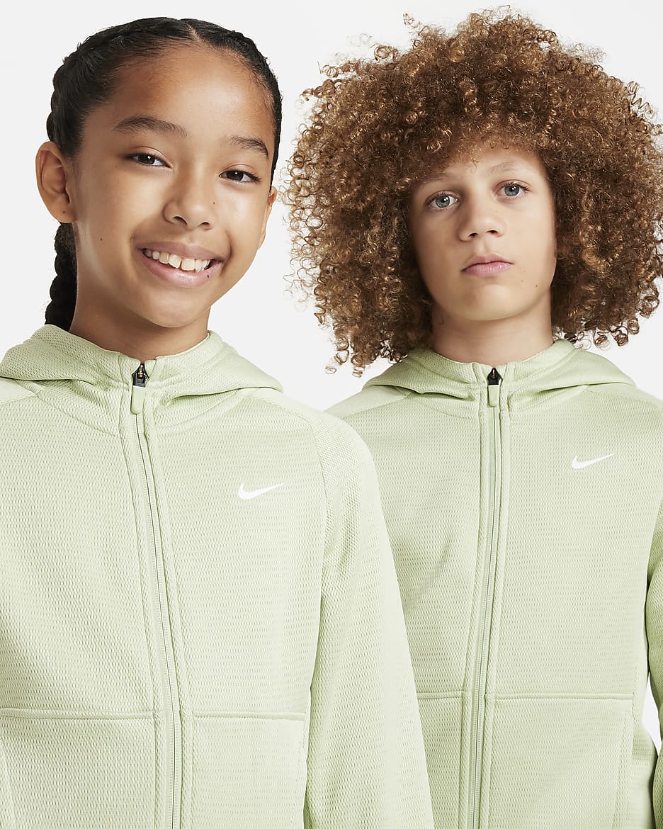 Nike Therma-FIT Big Kids' Full-Zip Hoodie - Honeydew/White