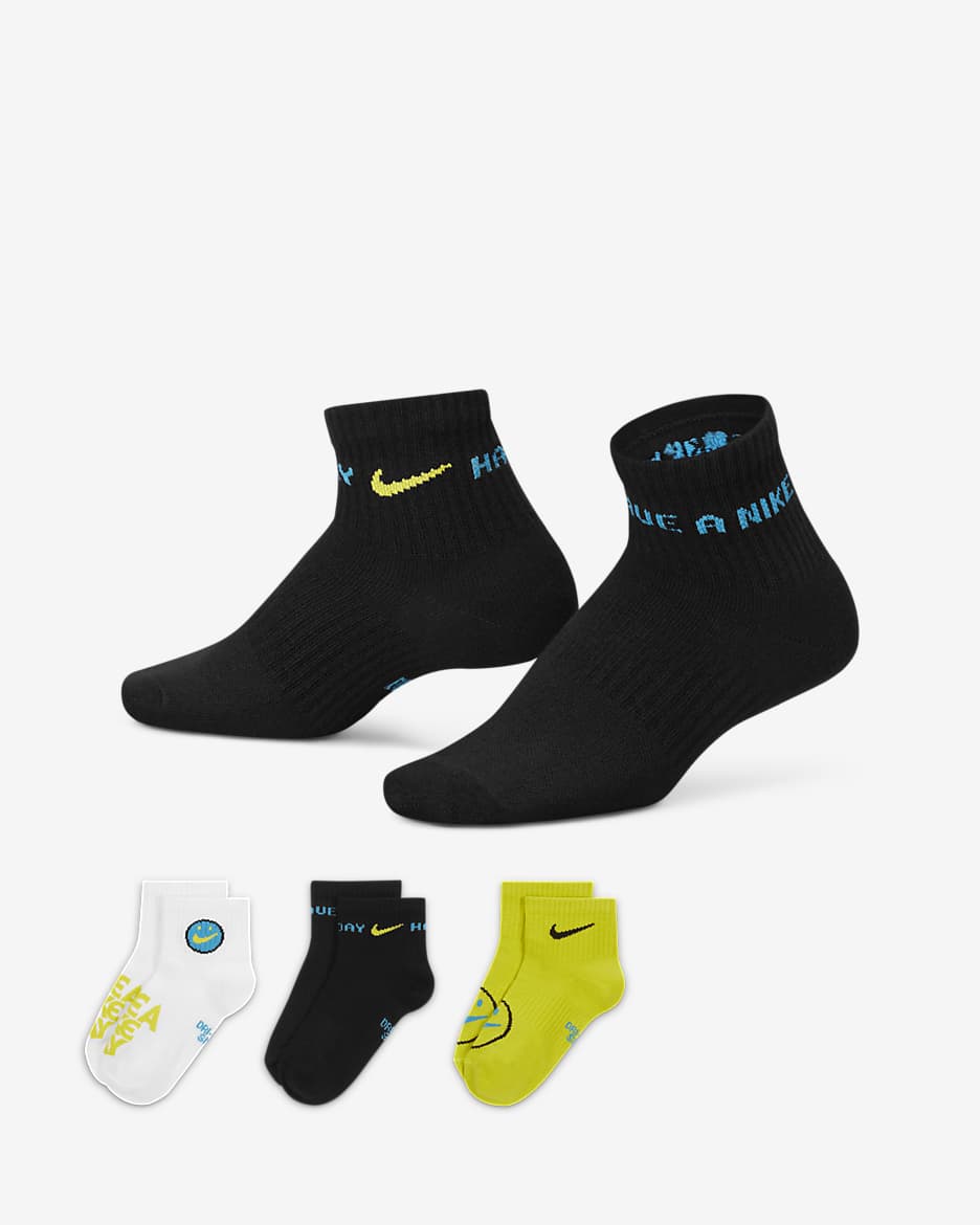 Nike Everyday Big Kids' Lightweight Ankle Socks (3 Pairs) - Multi-Color