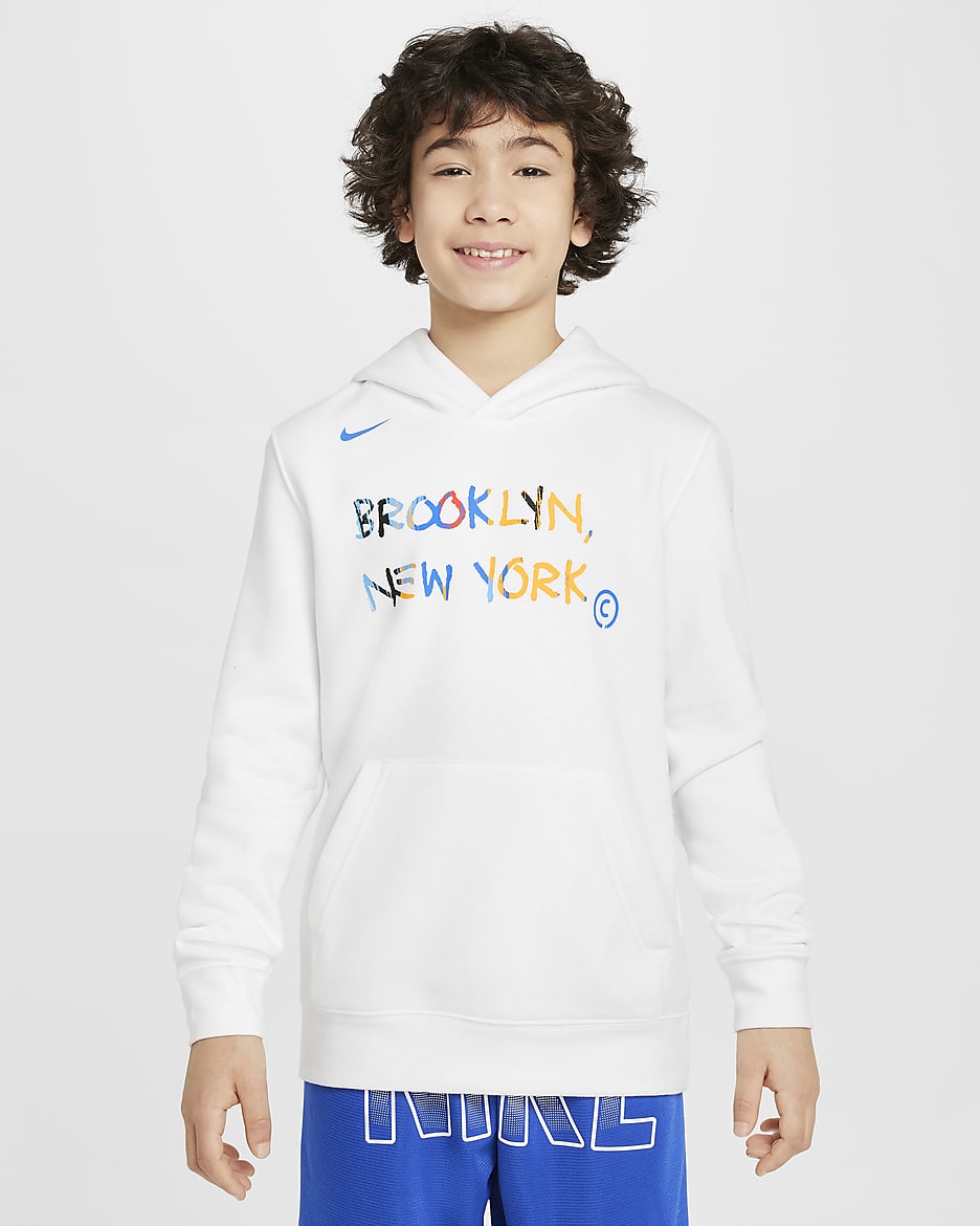 Brooklyn Nets City Edition Older Kids' Nike NBA Fleece Pullover Hoodie - White