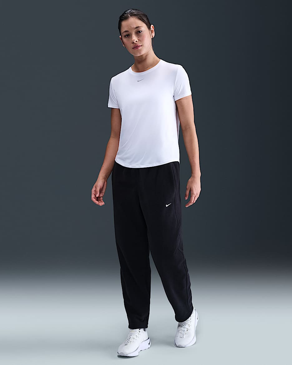 Pants de tejido Fleece Therma-FIT de tiro medio para mujer Nike One - Negro/Blanco