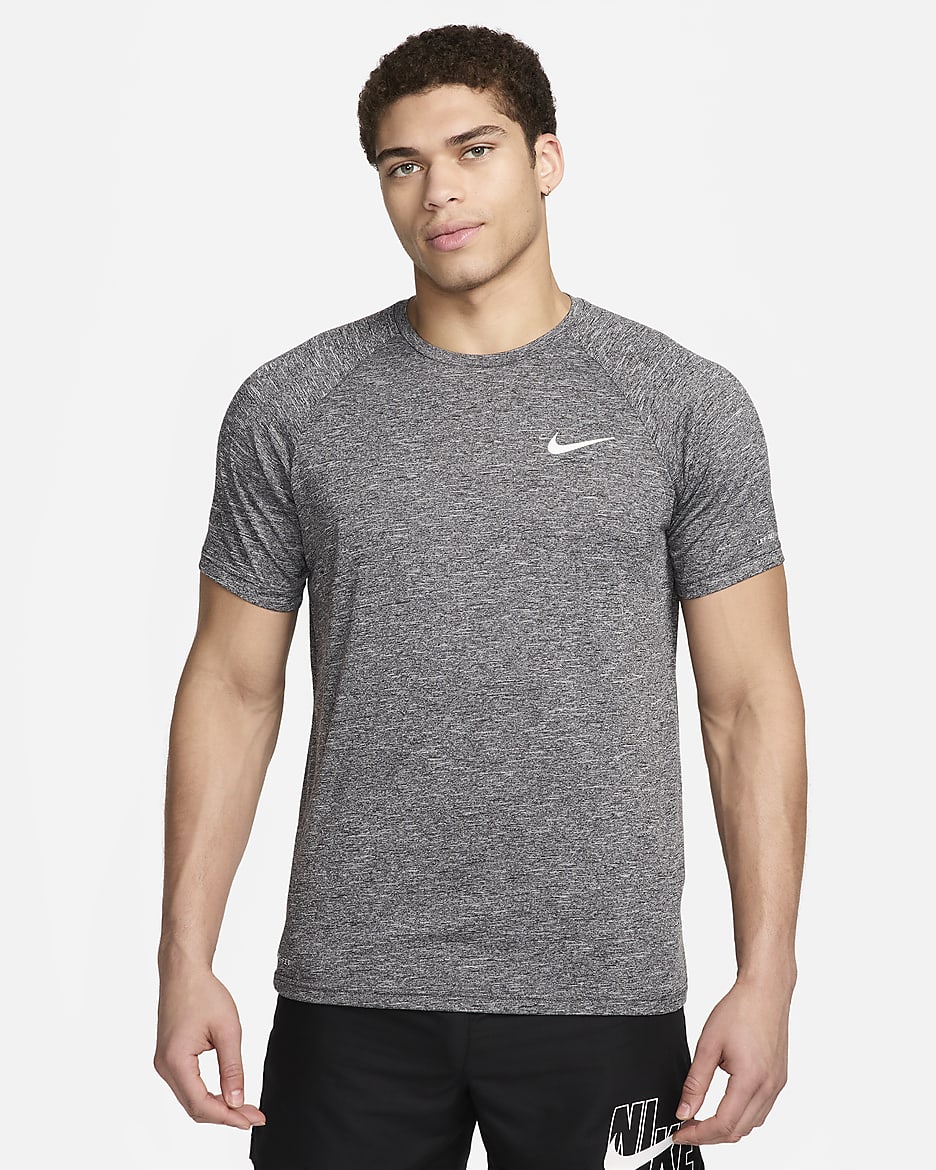 Nike Men's Heathered Short-Sleeve Hydroguard Swim Shirt - Grey Heather