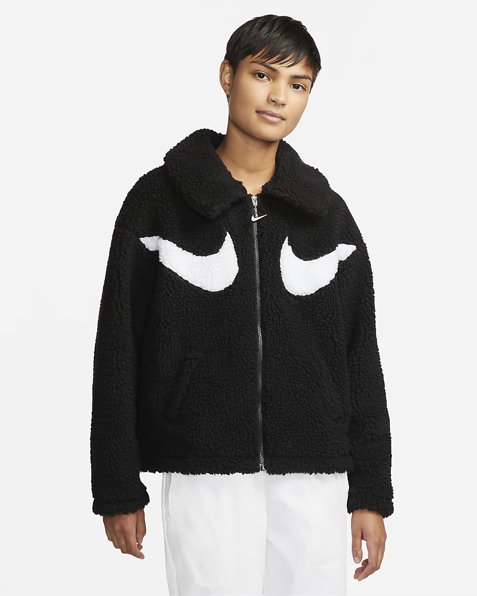 Chamarra de cierre completo para mujer Nike Sportswear Swoosh - Negro/Blanco
