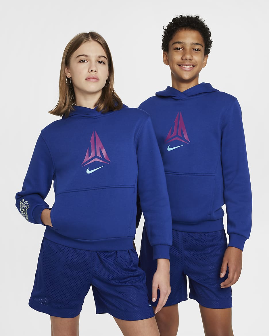 Sudadera con gorro de básquetbol sin cierre para niño talla grande Ja - Azul royal intenso/Azul báltico
