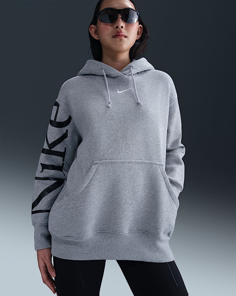 Nike Sportswear Phoenix Fleece Women's Oversized Logo Hoodie - Dark Grey Heather/Black/Sail