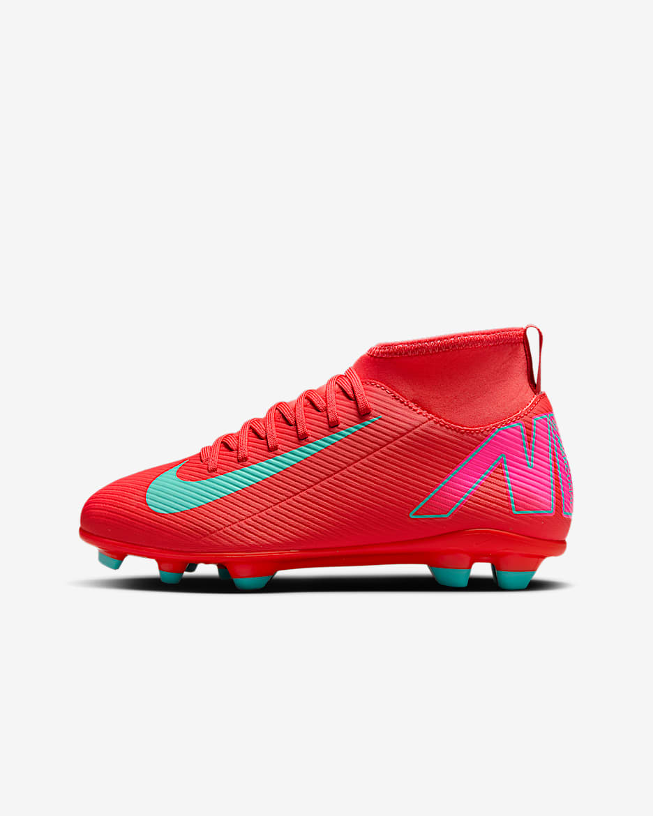 Nike Jr. Mercurial Superfly 10 Club Younger/Older Kids' MG High-Top Football Boot - Ember Glow/Aurora Green