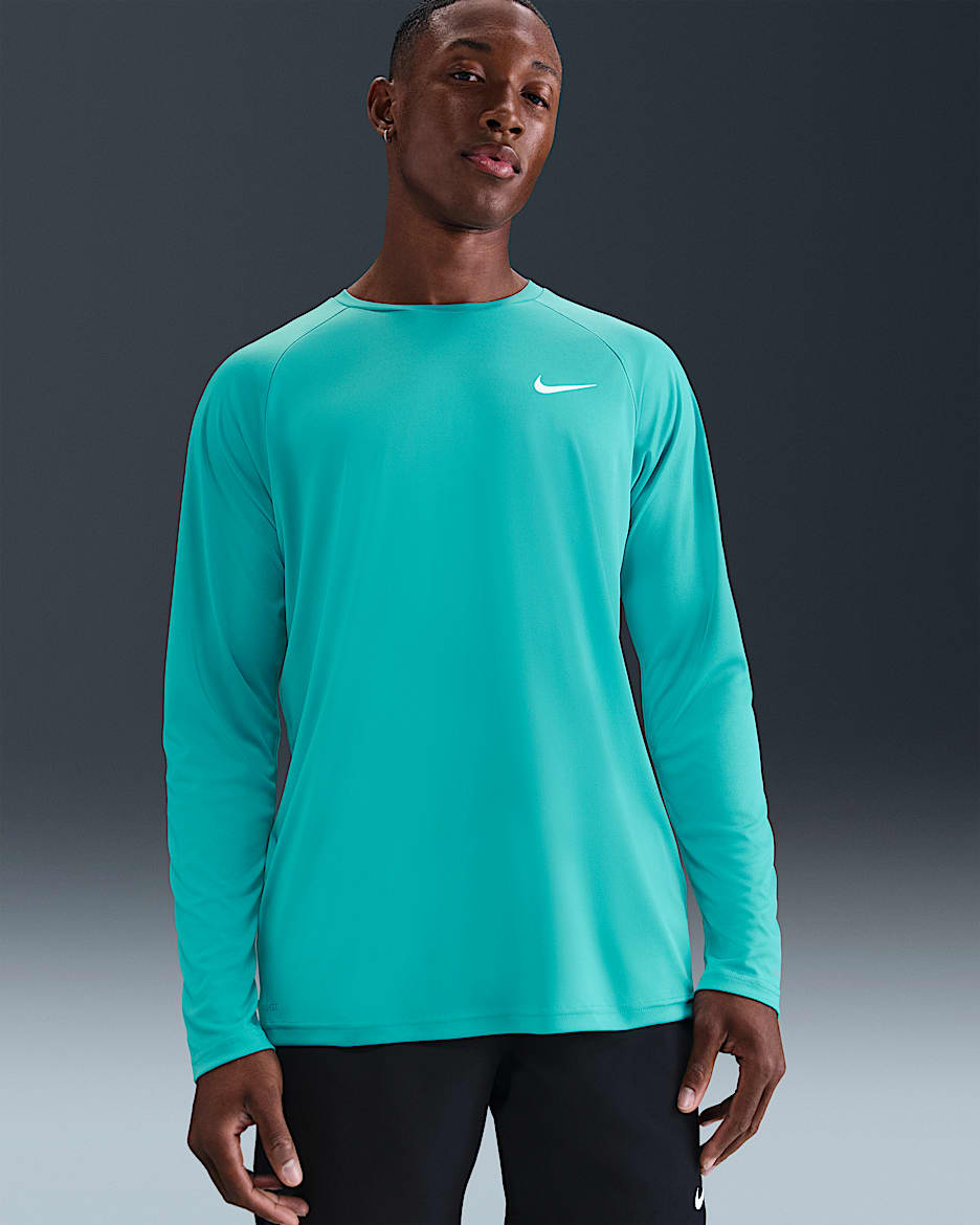 Camiseta Hydroguard de natación de manga larga para hombre Nike Essential - Cactus empolvado/Blanco