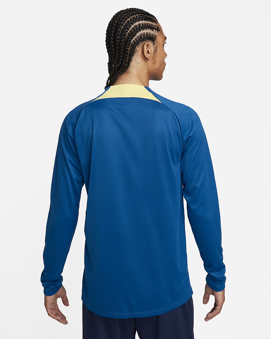 Club América Academy Pro Men's Nike Dri-FIT Knit Soccer Drill Top - Blue Jay/Lemon Chiffon/Habanero Red