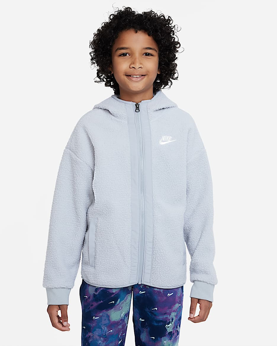 Nike Sportswear Club Fleece Big Kids' (Boys') Full-Zip Winterized Hoodie - Light Smoke Grey/White
