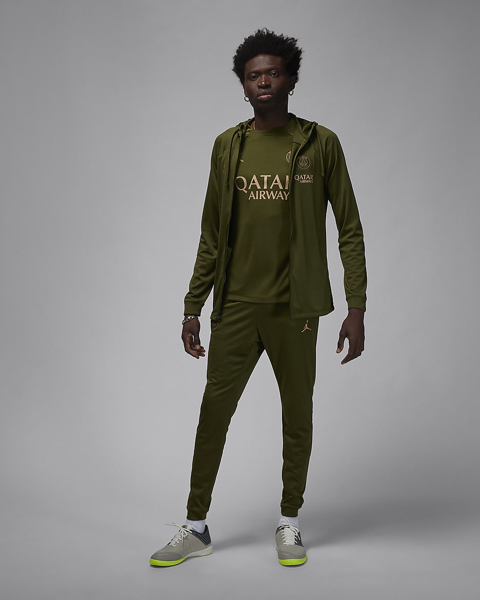 Paris Saint-Germain Strike (fjerdedrakt) Jordan Dri-FIT fotballtracksuit med hette til herre - Rough Green/Hemp