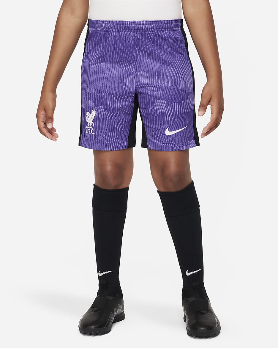 Liverpool FC 2023/24 Stadium Third Big Kids' Nike Dri-FIT Soccer Shorts - Space Purple/Court Purple/White