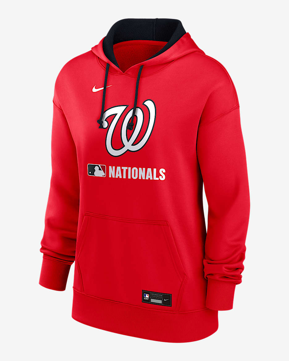 Sudadera con gorro sin cierre Nike Therma de la MLB para mujer Washington Nationals Authentic Collection - Rojo