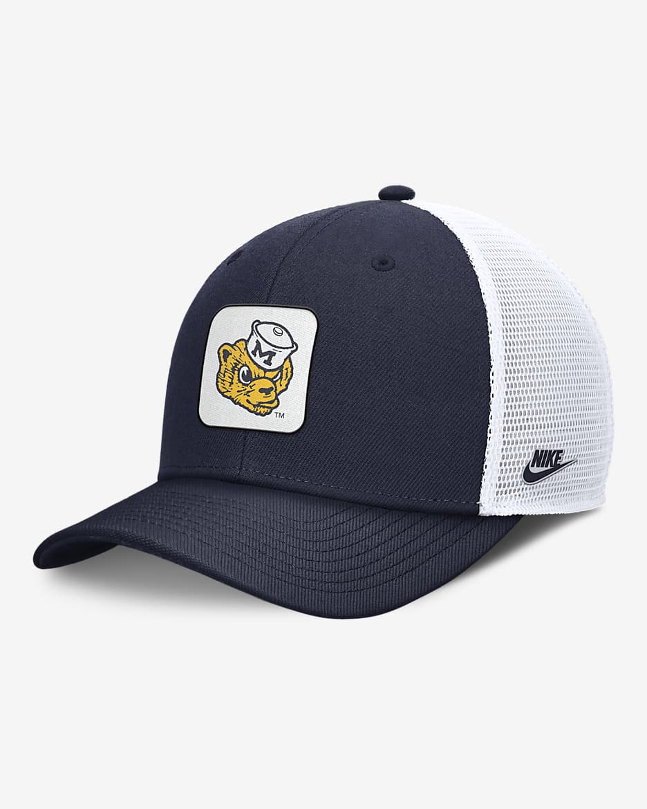 Michigan Wolverines Legacy Rise Mascot Men's Nike College Trucker Adjustable Hat - College Navy