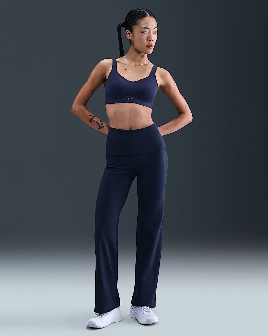 Nike One Women's Dri-FIT High-Waisted Fold-Over Trousers - Midnight Navy/White
