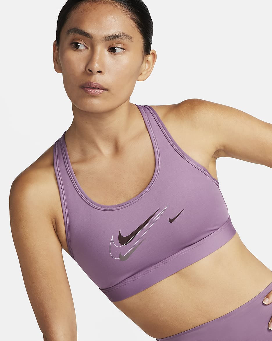 Nike Swoosh 女款中度支撐型襯墊運動內衣 - Violet Dust/Platinum Violet